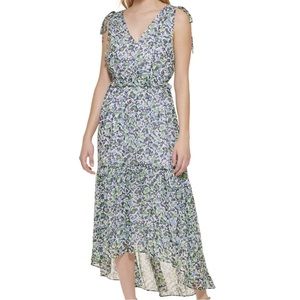 Tommy Hilfiger 14 Floral Print French Blue High Low Maxi Dress Women’s